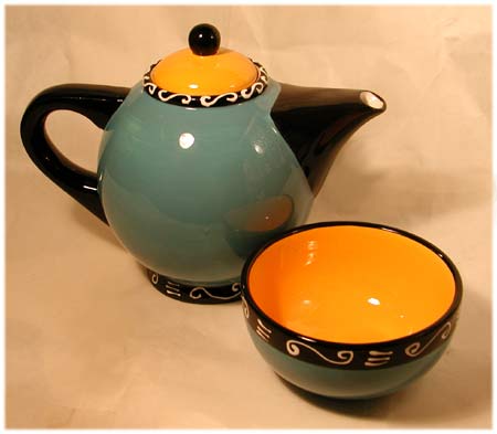 Teal/Navy teapot and matching bowl